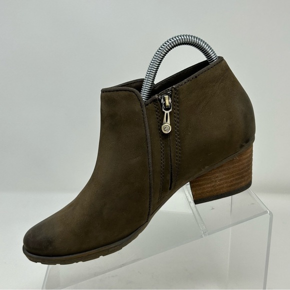 Blondo Brown Olive Green Waterproof Leather Heeled Ankle Boots Size 7.5 - Picture 3 of 13